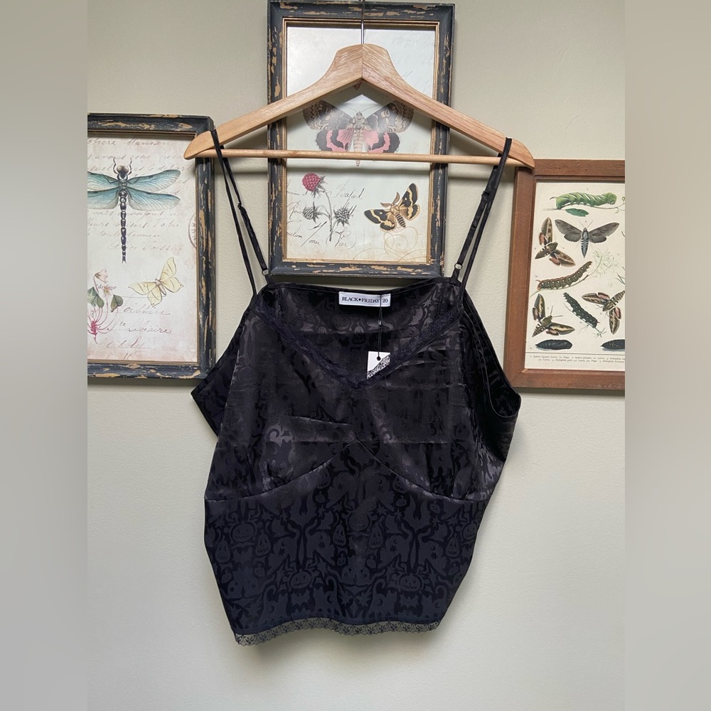 BLACK FRIDAY Black Satin Halloween Print Camisole - SIZE 20 AU 18 US WOMENS
